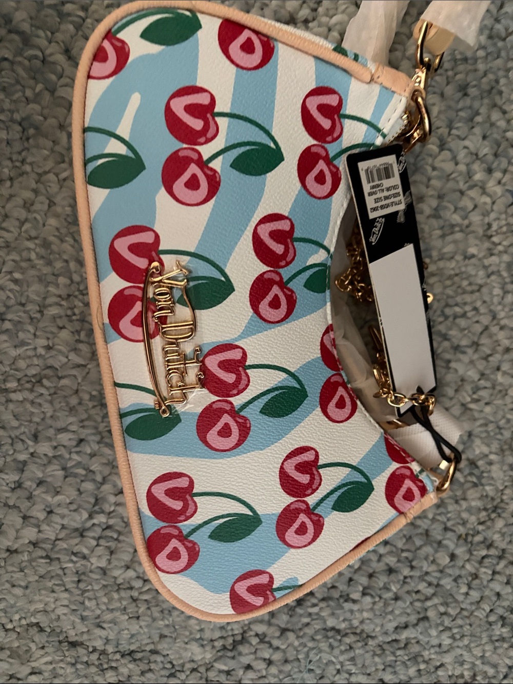 Von Dutch White Mini Shoulder Bag with Pink Cherry Print and Gold Hardware - Picture 6 of 11